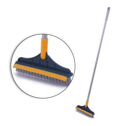 Scrub Brush with 120 Degree Rotating Head, Long Handle Cleaning Brush with Squeegee for Bathroom Tile and Corners