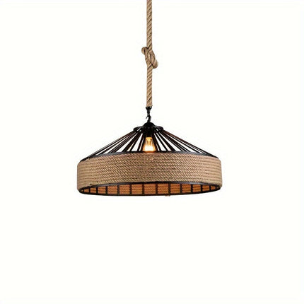 Hemp Rope Pendant Light with Adjustable Cord | Rustic Farmhouse Lamp for Cozy Ambience
