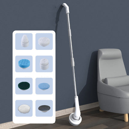 Electric Spin Scrubber with 8 Snap-On Brush Heads and Extendable Pole, Rotating Cleaning Brush for Tile Grout and Floors
