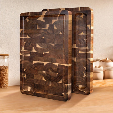 Acacia Wood Cutting Board with End Grain Design | Durable Chopping Block with Juice Groove for Easy Meal Prep