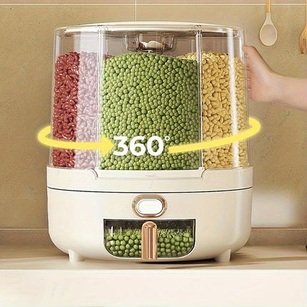 Airtight Food Storage Container with 360° Rotating Base | Large Capacity Grain Dispenser for Fresh Pantry Organization