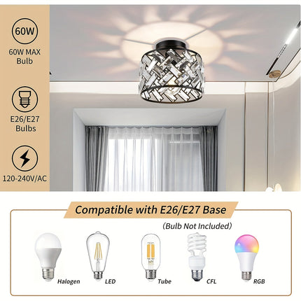 Modern Crystal Semi Flush Mount Ceiling Light with Elegant Lattice Design | Dazzling Illumination for Bedrooms and Entryways
