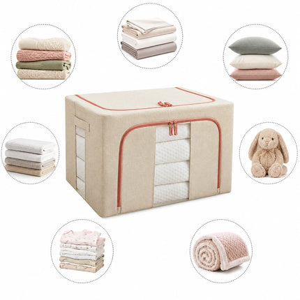 Foldable Clothes Storage Box with Clear Windows, Zippered Stackable Closet Organizer for Blankets