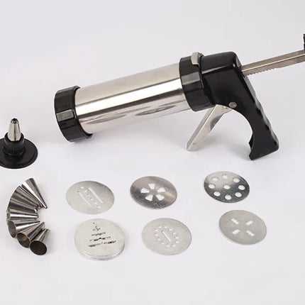Cookie Press Maker with 12 Interchangeable Steel Discs and Icing Tips, Manual Spritz Cookie Gun for Holiday Baking