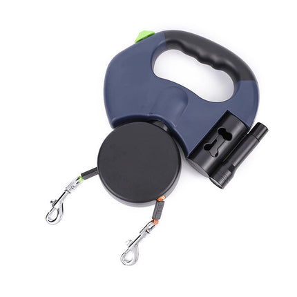 Retractable Dual Dog Leash, 3 m 10 ft Tangle Free Double Lead with 360 Degree Rotation and LED Light