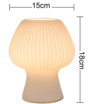 Vintage Glass Table Lamp with Dimmable Warm Light | Ribbed Mushroom Design for Cozy Bedrooms and Living Spaces