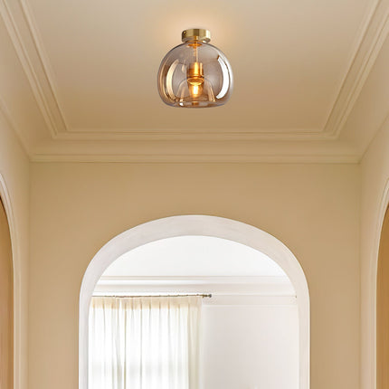 Vintage Bubble Glass Ceiling Light Pendant with Amber Shade | Retro Design for Elegant Home Ambience