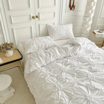 Floral Pleated Quilt Cover Set with Zipper Closure & Corner Ties | Stylish Bedding for Easy Bedroom Refresh