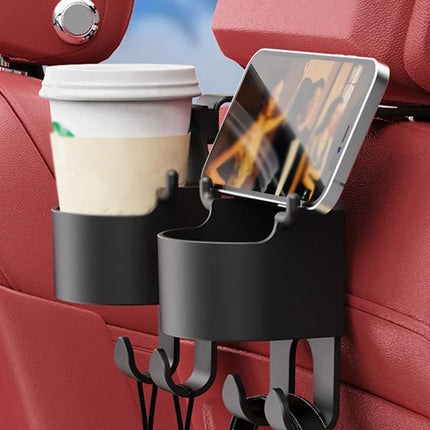 Car Backseat Organizer 3-in-1 with Cup Holder, Phone Mount and Bag Hook, Headrest Storage for Road Trips