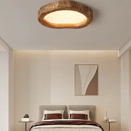 Rustic Wood-Inspired Ceiling Light with Energy-Efficient LED | Durable Resin Fixture for Cozy Indoor Illumination