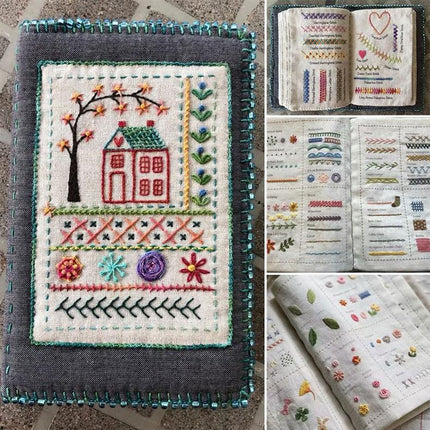 Embroidery Kit with Fabric Stitch Sampler Book and Tool Set, Portable Hand Sewing Practice Kit for Beginners