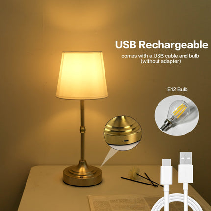 Dimmable Cordless Table Lamp with Touch Control | Elegant Brushed Metal Design for Soft Ambient Lighting