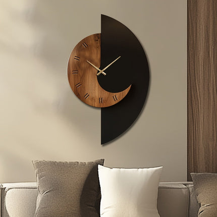 Modern Half-Moon Wooden Wall Clock with Silent Quartz Movement | Artistic Home Decor for Contemporary Spaces