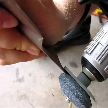 Drill-Powered Blade Sharpening Tool with Adjustable Angle and Non-Slip Grip for Lawnmower Blades and Pruning Shears