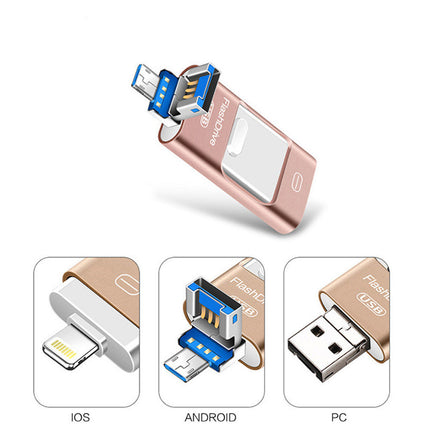 USB Flash Drive 3-in-1 for Phone, Tablet and Computer, USB 3.0 Memory Stick in 8GB to 256GB, 4 Colour Options