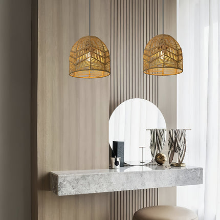 Handwoven Rope Pendant Shade with Natural Paper Design | Rustic Light Fixture for Soft Ambient Glow