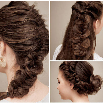 Hair Braiding Tool with Elastic Ring for French Braids and Fishtails on Straight, Wavy and Curly Hair