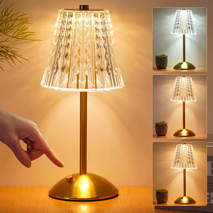Crystal Touch Table Lamp with Adjustable Brightness | USB Rechargeable & Dimmable for Elegant Ambient Lighting