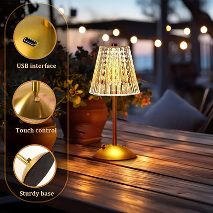 Crystal Touch Table Lamp with Adjustable Brightness | USB Rechargeable & Dimmable for Elegant Ambient Lighting