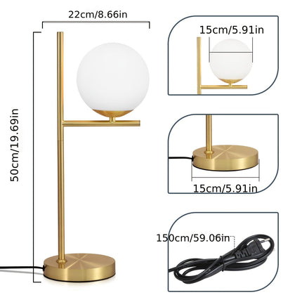 Modern Golden Table Lamp with Frosted Glass Globe | Industrial Chic Lighting for Elegant Interiors