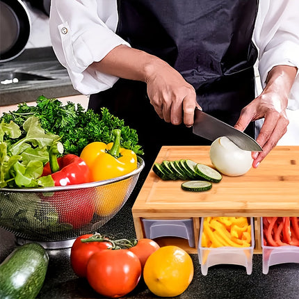 Bamboo Cutting Board Set with 4 Interchangeable Blades & Storage Trays | Eco-Friendly Kitchen Prep for Easy Cooking