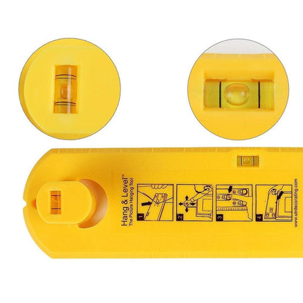 Picture Frame Hanging Tool with Built In Level and Push Button Nail Markers for Straight Wall Displays