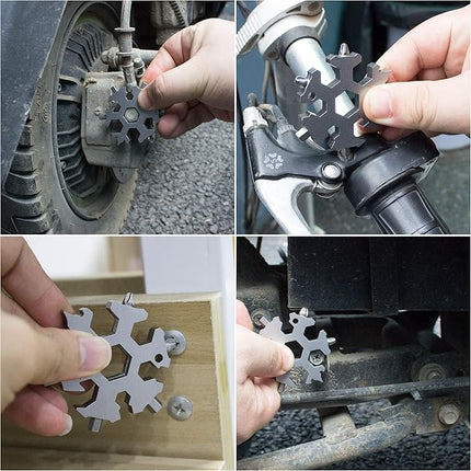 18-in-1 Snowflake Multi-Tool, Pocket Keychain Tool with Hex Wrenches, Screwdrivers and Bottle Opener for Bike Fixes