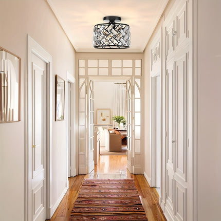 Modern Crystal Semi Flush Mount Ceiling Light with Elegant Lattice Design | Dazzling Illumination for Bedrooms and Entryways