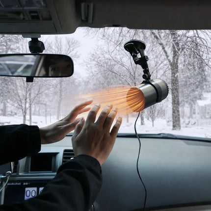 Car Windshield Defroster Fan 12 Volt with 360 Degree Rotating Suction Mount, Plug In Warm Air Heater for Frost