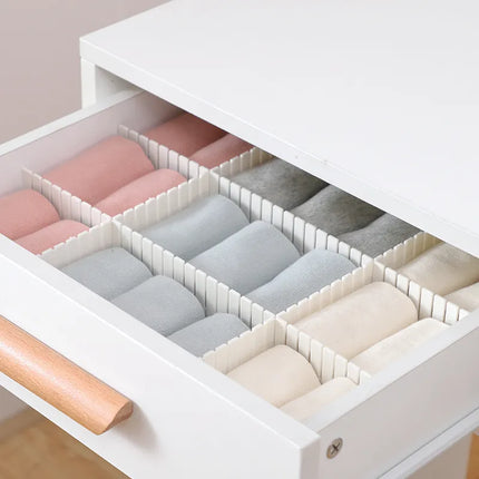 Adjustable Drawer Dividers, Snap Together Organizer Set in 2 Color Options for Clothes, Makeup and Desks