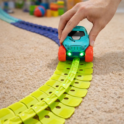 Snap Together Race Car Track Set with Light Up Climbing Car, Build Loops, Curves and Twists for Indoor Play