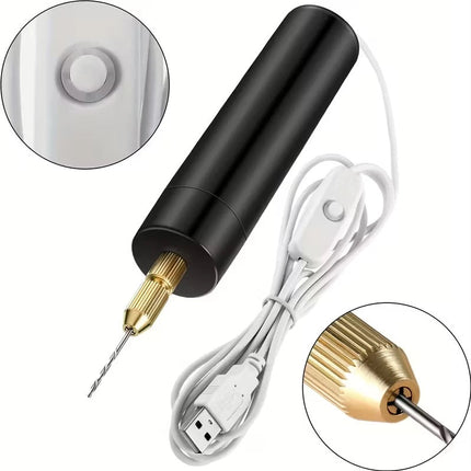 Mini Electric Drill with 0.7-1.2mm Bit Set, USB Charged Handheld Precision Tool for Wood, Metal and Acrylic