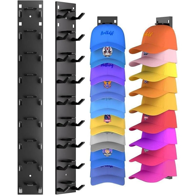 Wall Mounted Hat Rack 2 Pack, Hat Organizer for Baseball Caps, Hat Holder for Wall and Closet
