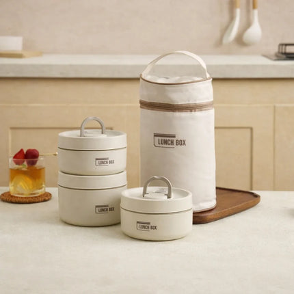 Insulated Lunch Box Set, Stackable Leak Proof Food Containers with Carry Case, 3 Tier and 4 Tier Thermal Meal Set for Work and Picnics