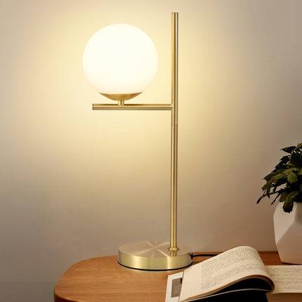 Modern Golden Table Lamp with Frosted Glass Globe | Industrial Chic Lighting for Elegant Interiors
