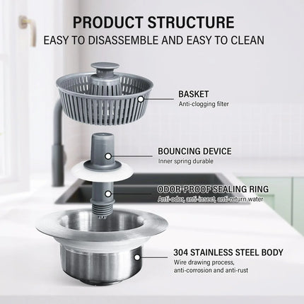 Sink Strainers, Kitchen Sink Strainer with Pop Up Drain Stopper