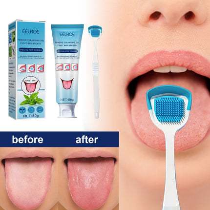 Tongue Cleaner Set - Cleansing Gel & Ergonomic Brush, Fresh Breath
