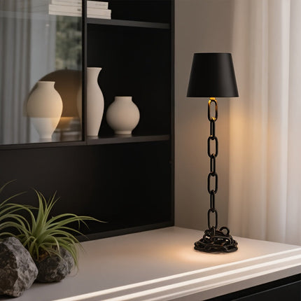 Modern Chain-Link Table Lamp with Rechargeable USB-C Battery | Touch Control Dimming for Warm Ambience