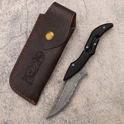 Damascus Steel Folding Pocket Knife, Wood Handle Everyday Carry Knife for Camping and Outdoor Tasks