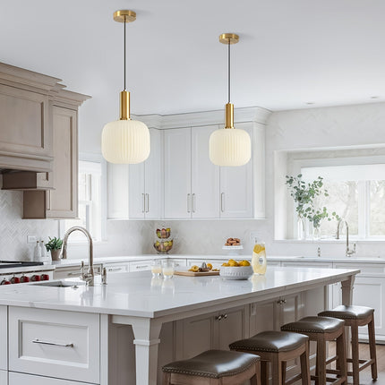 Ribbed Glass Pendant Light with Polished Brass Finish | Modern Fixture for Dining Rooms and Kitchens