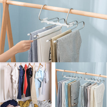 5 in 1 Wardrobe Hanger Set, Space Saving Closet Organizer with Retractable Rods for Pants, Scarves and Belts, White or Black