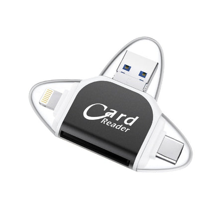 SD Card Reader with USB, USB-C and Lightning Connectors, Reads SD, MicroSD and TF Cards, Black and Rose Gold, 3 in 1 for iPhone and Android