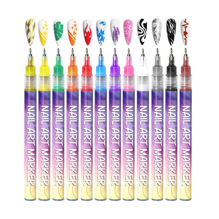 Nail Art Pen Set with 12 Colors and Fine Tip for DIY Manicure Designs at Home for Beginners