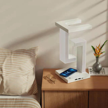 Levitating Desk Lamp with Wireless Phone Charging, Magnetic Floating LED Night Light with Adjustable Brightness