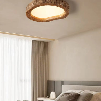 Rustic Wood-Inspired Ceiling Light with Energy-Efficient LED | Durable Resin Fixture for Cozy Indoor Illumination