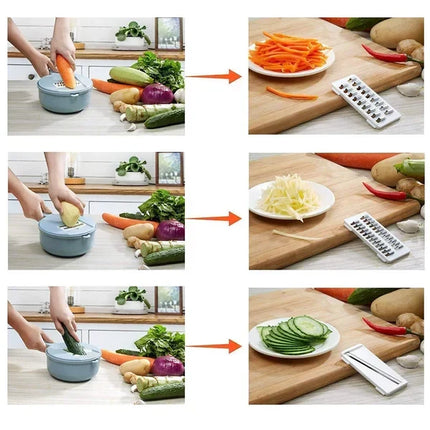 Multi Blade Vegetable Cutter with 8 Blades, All-in-One Kitchen Slicing Tool for Fast Meal Prep, Blue or Pink