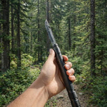 12 in 1 Tactical Trekking Pole with Adjustable Height, Multi Tool Hiking Staff with Compass, Whistle and Fire Starter