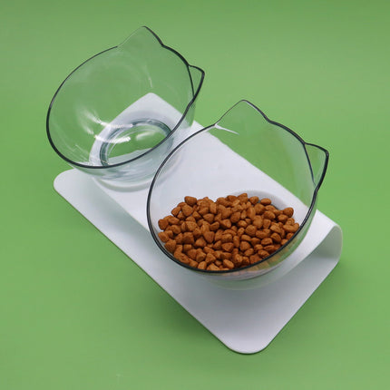 Elevated Pet Bowl with 15 Degree Tilt and Non Slip Base, Raised Cat and Dog Feeder in Single or Double Bowl