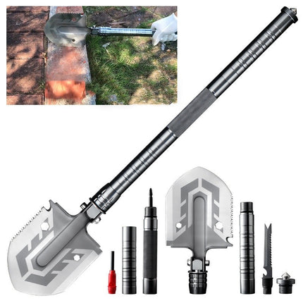 16-in-1 Tactical Camping Shovel, Stainless Steel Multi-Tool with Firestarter and Anti-Slip Handle for Survival Trips
