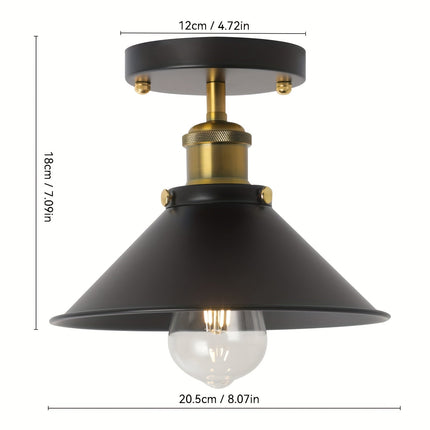Industrial Black Semi Flush Mount Ceiling Light with Brass Accents | Retro Lighting for Dining Rooms and Cafés